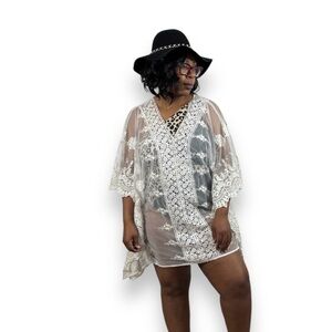 Free Generation Coverup V Neck Floral Lace Embroidered Sheer Mesh